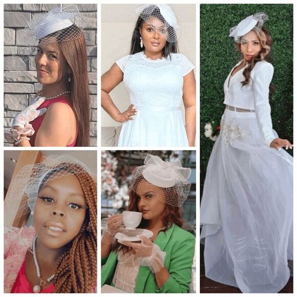 🤍 Pinup Accessory 1950s Retro Vintage Fascinator Bridal White Pillbox Veil Hat - Picture 6 of 10